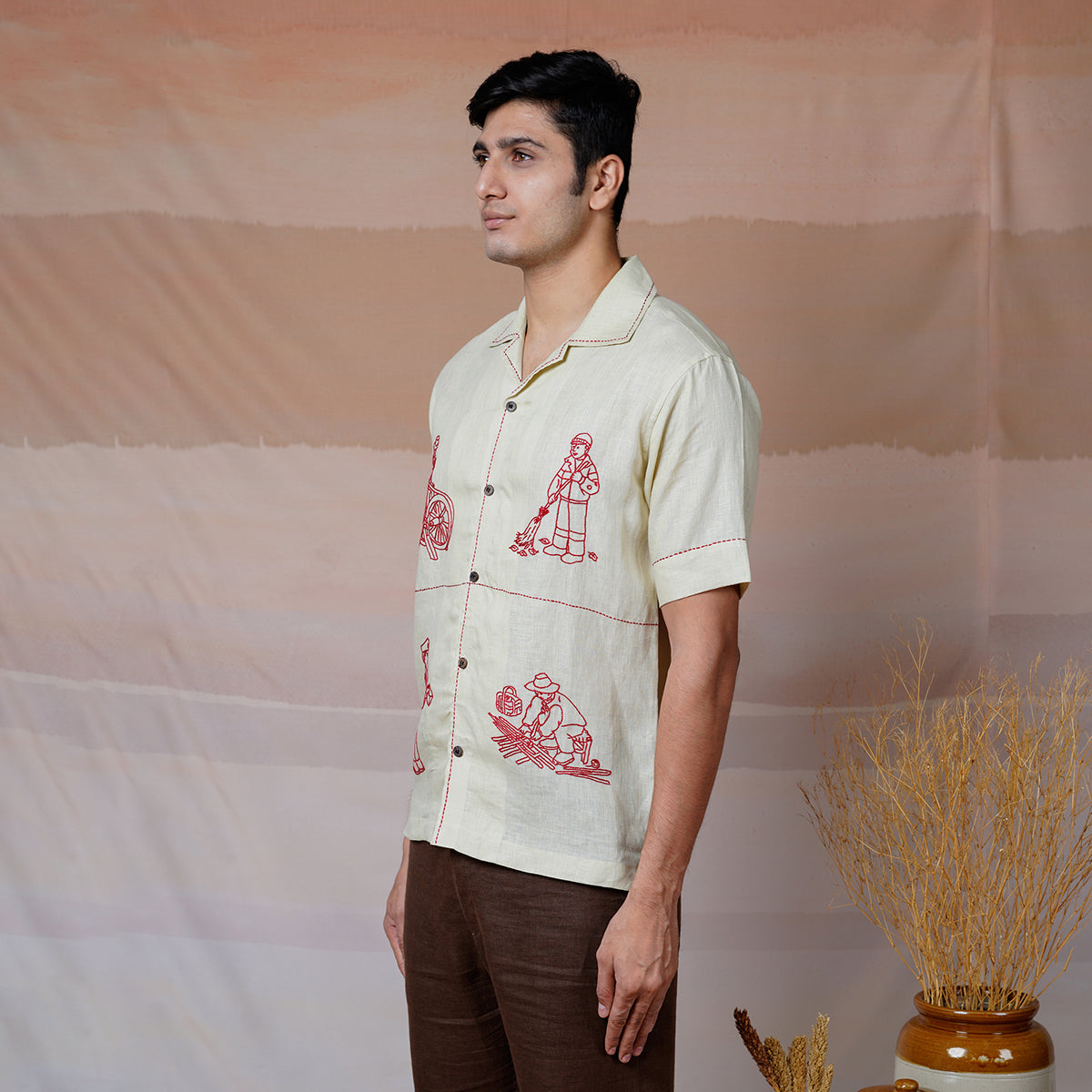 Hands At Work - Hand Embroidered Unisex Linen Shirt