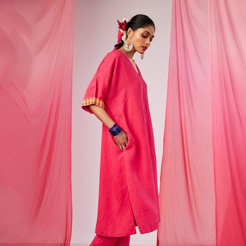 Festive Wear For Women | Linen Kurta Set | Pink