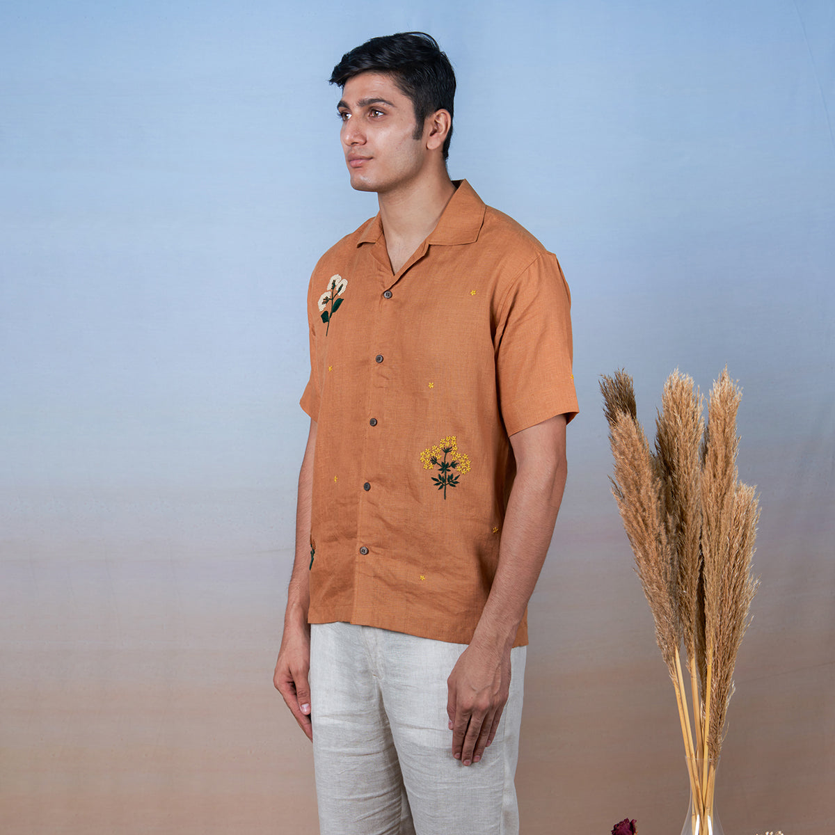 Golden Breeze - Hand Embroidered Unisex Linen Shirt