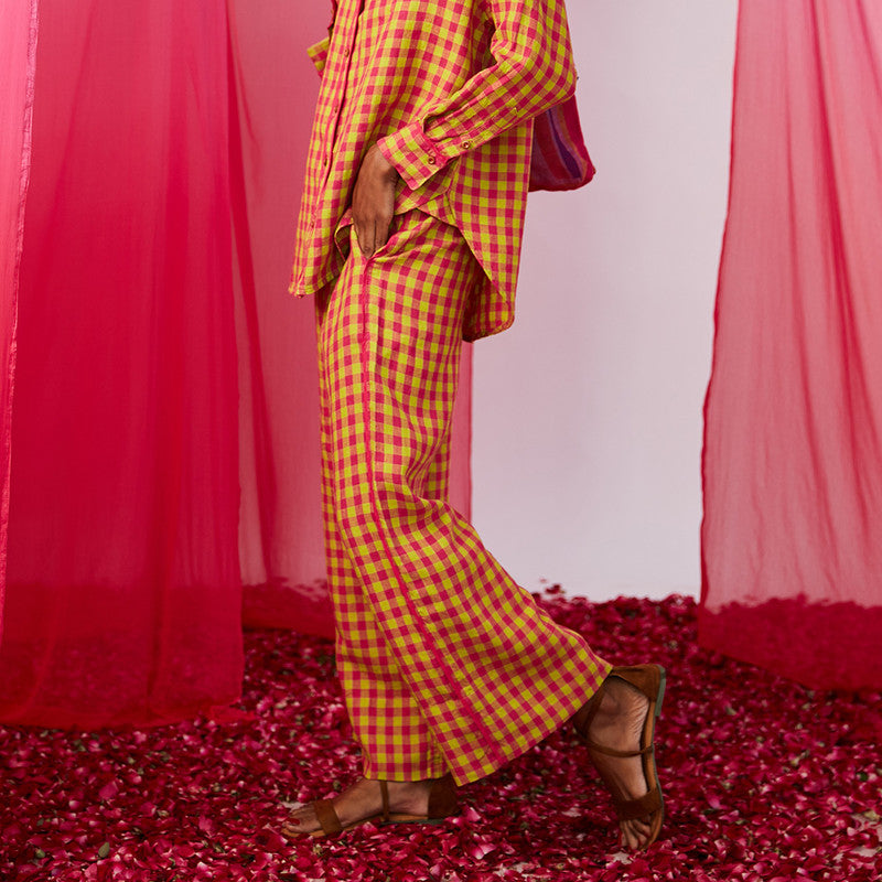 Linen Lounge Pants | Checkered | Pink & Green