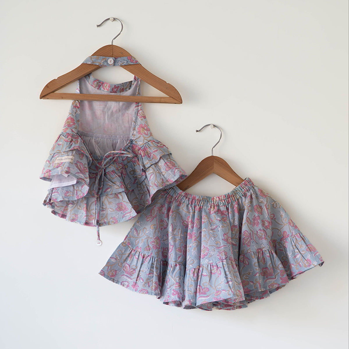 Flutter Sky Blue Butterfly Halter Top Skirt Co-Ord