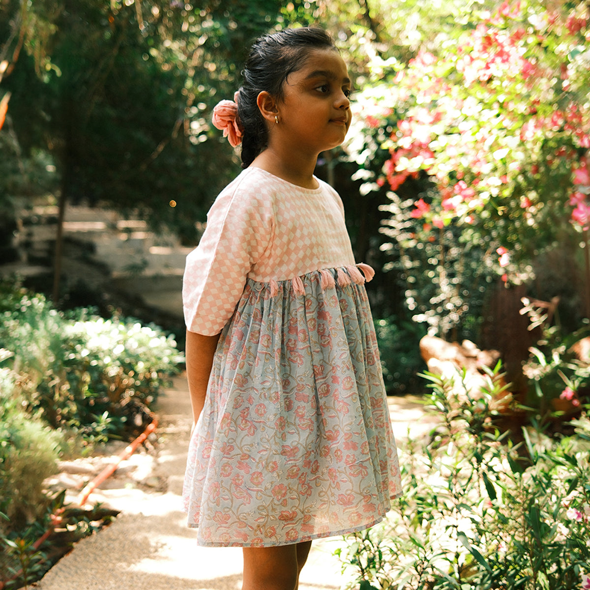 Tassel Dress In Sky Blue Butterfly