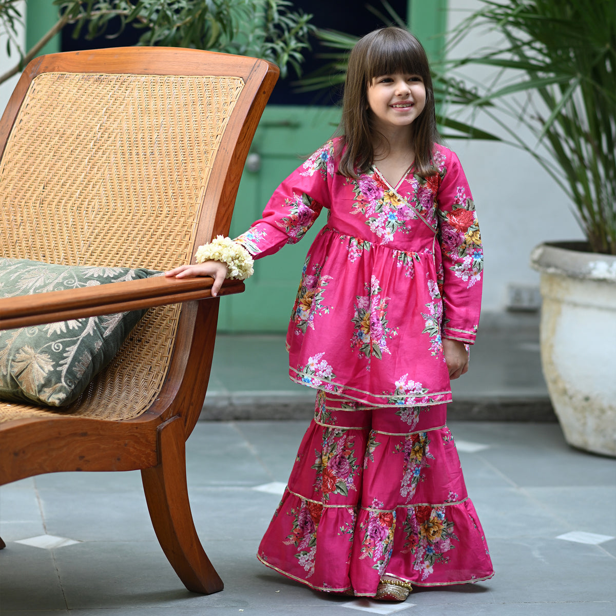 Reet Angrakha Sharara Set - Pink Phool Angan