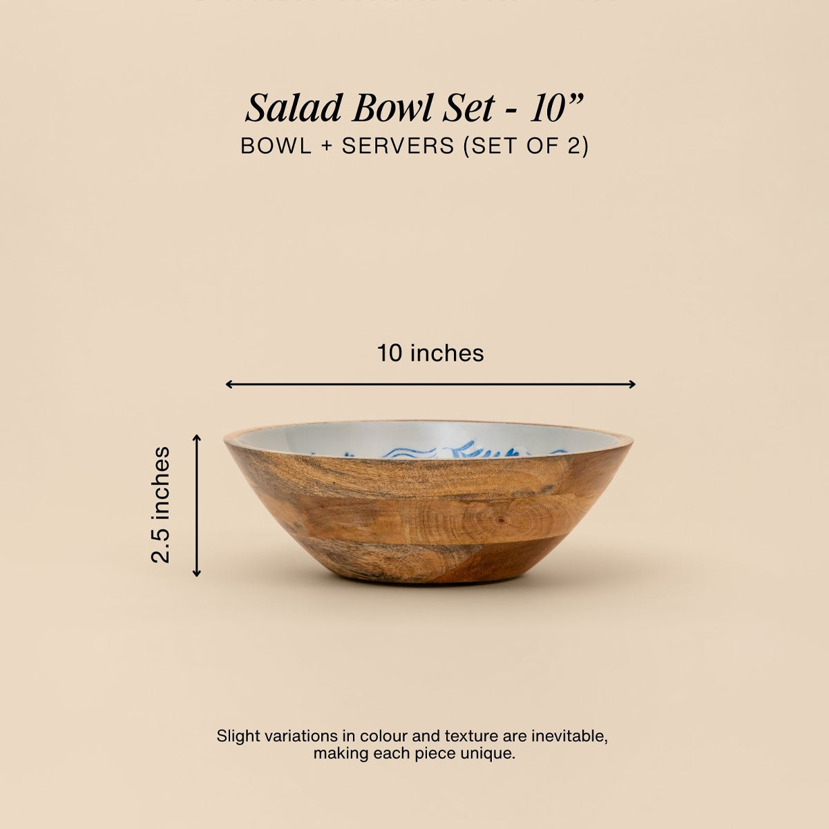 Frosted Wooden Salad Bowl with Servers