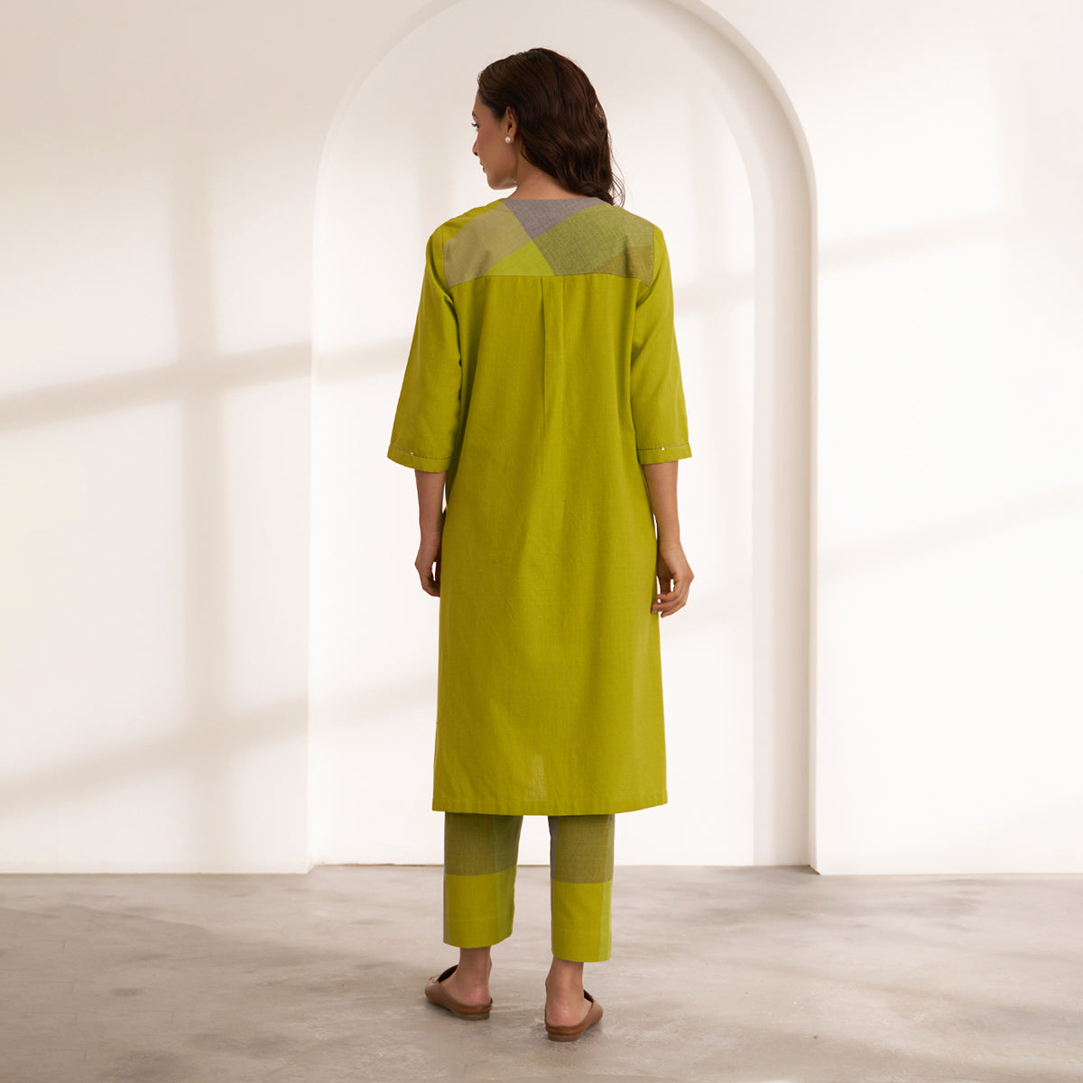 Lime Handwoven Cotton & Check Kurta