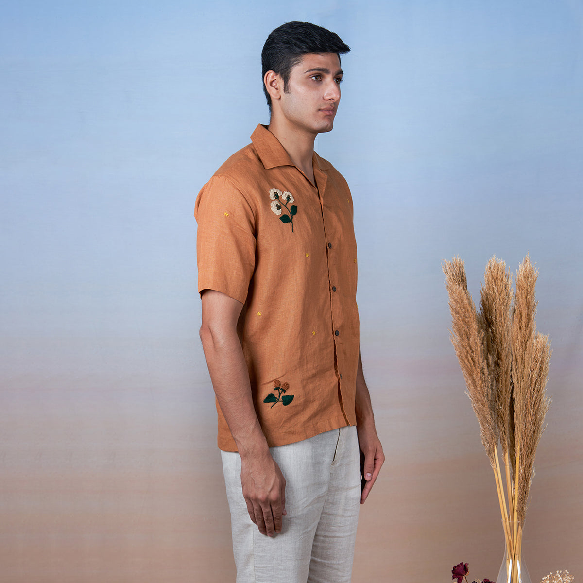 Golden Breeze - Hand Embroidered Unisex Linen Shirt