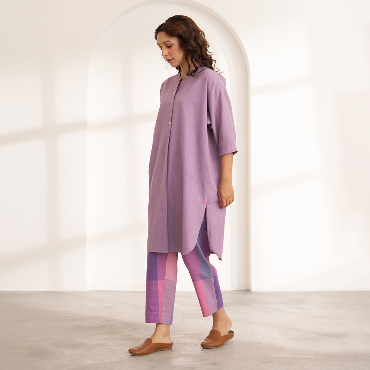 Lilac Handwoven Cotton Anti-fit Kurta