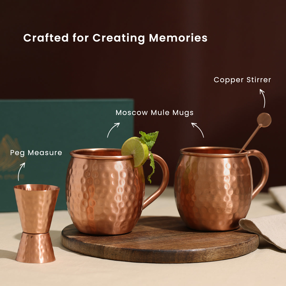 Copper Moscow Mule Cocktail Set | 5 Pieces | Hammered