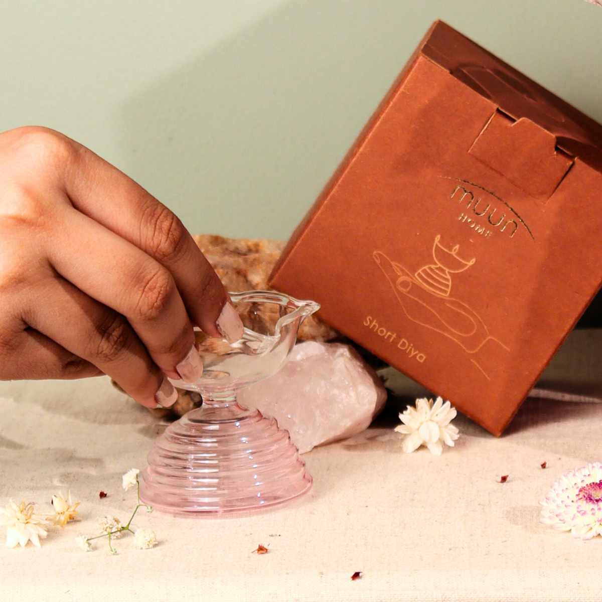 Short Glass Diya Pink