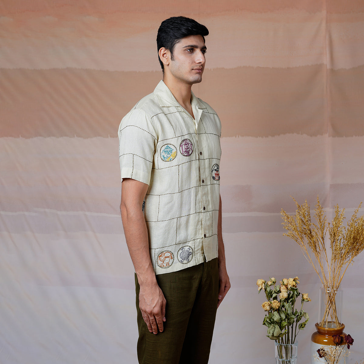 Cultural Tales - Hand Embroidered Unisex Linen Shirt