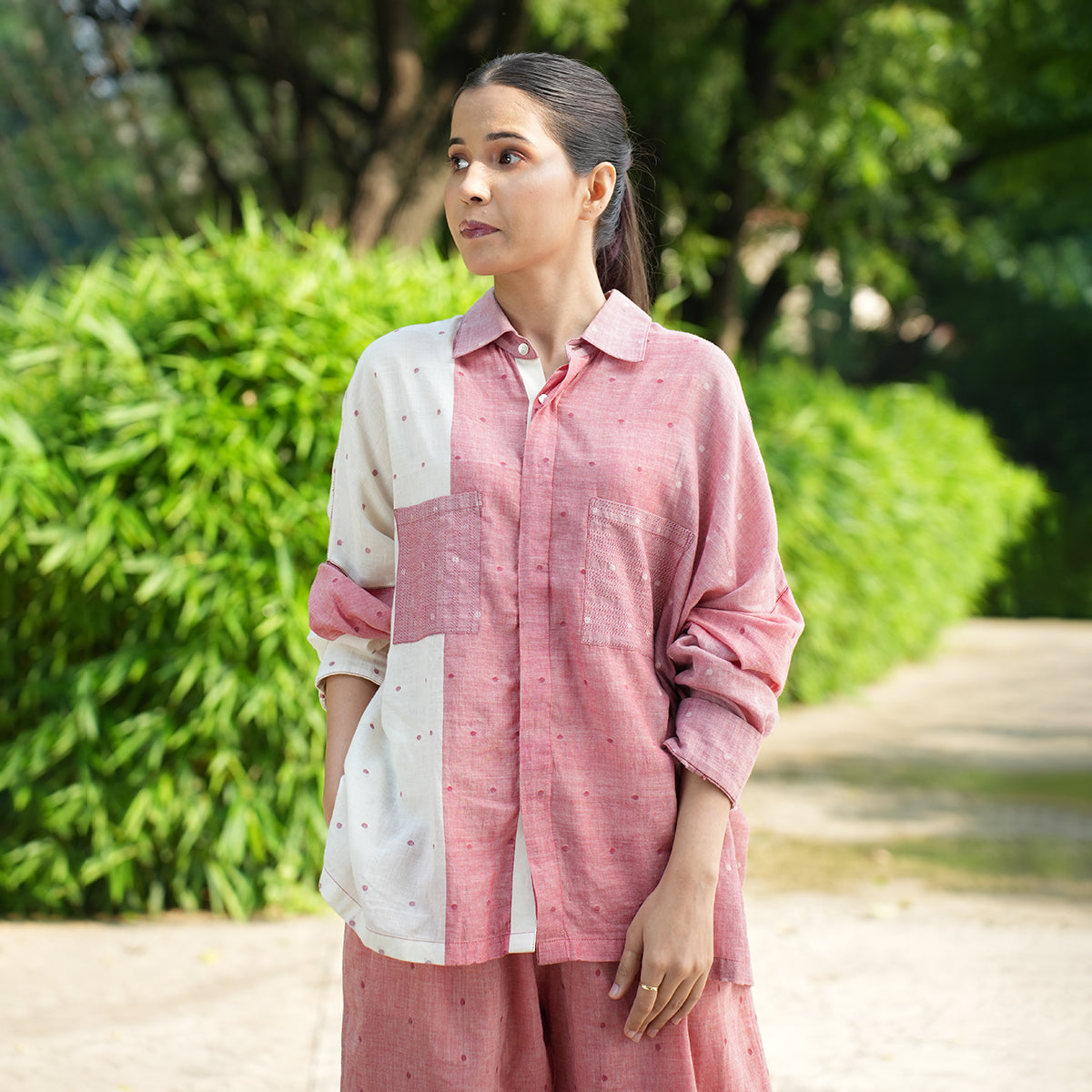 Lapis Shirt-Ecru And Brick