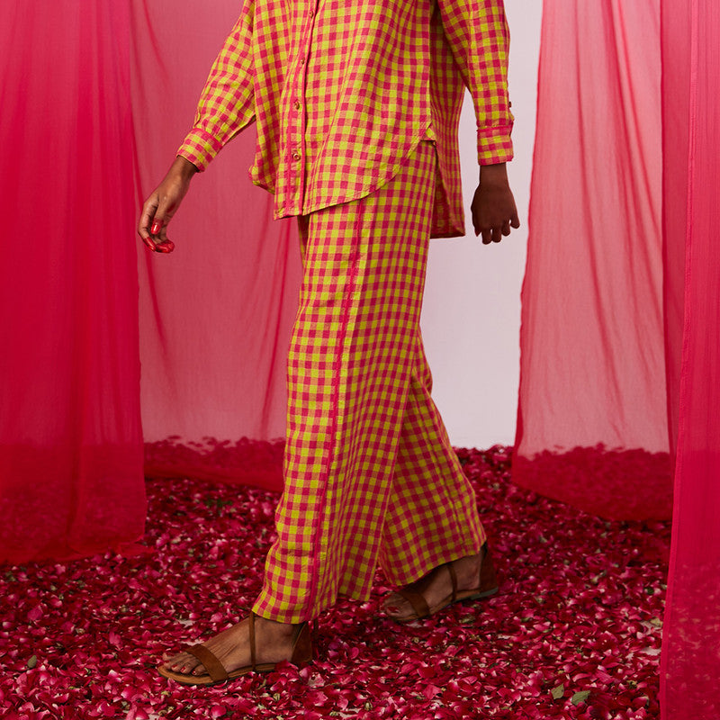Linen Lounge Pants | Checkered | Pink & Green