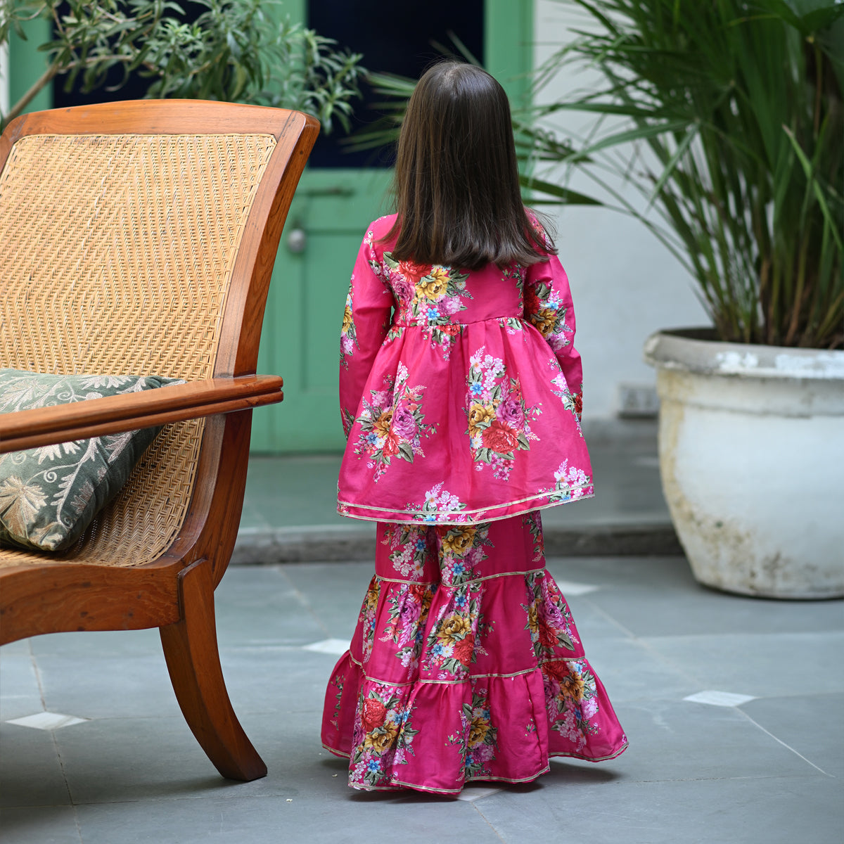 Reet Angrakha Sharara Set - Pink Phool Angan