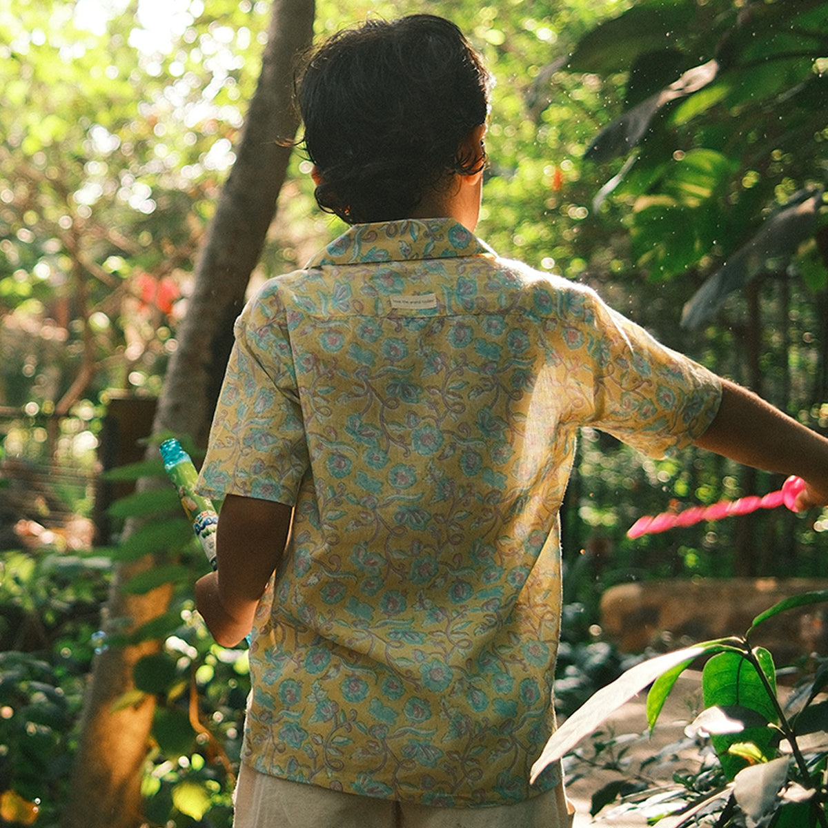 Boogie Shirt In Lemon Yellow Butterfly Blockprint