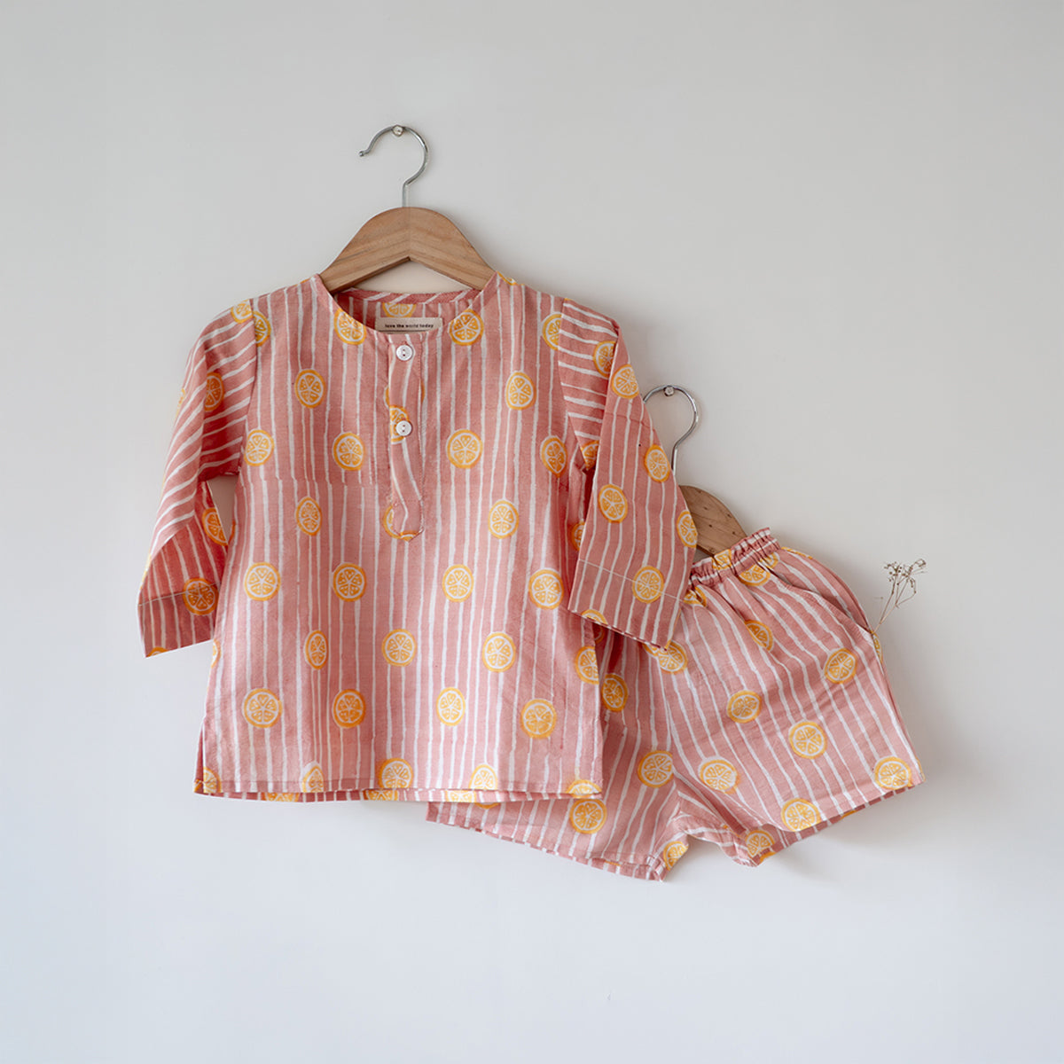 Sleepover Party Kurta And Shorts Co-Ord Set - Lemon Drizzle Peach Print