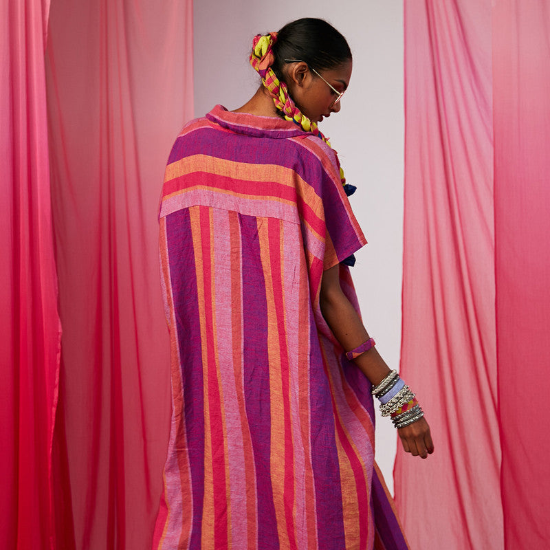 Linen Kaftan Dress | Multicolour