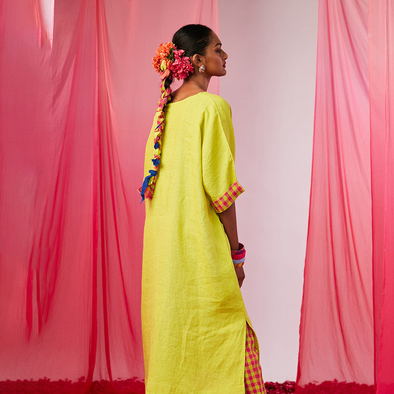 Festive Wear For Women | Linen Kurta Set | Lime Green
