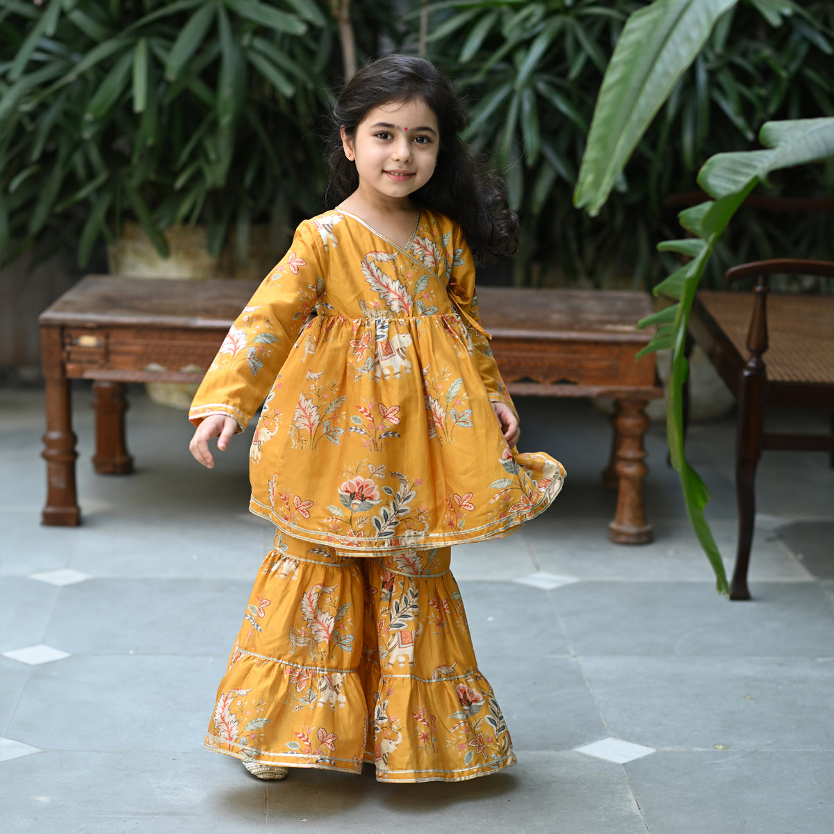 Reet Angrakha Sharara Set - Mustard Jungle Reverie