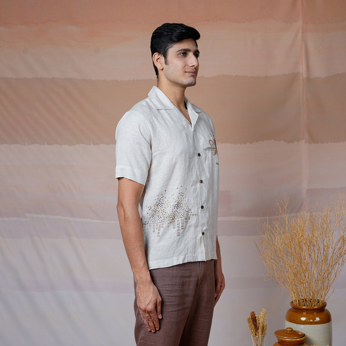Modern Minimalsit - Hand Embroidered Unisex Linen Shirt