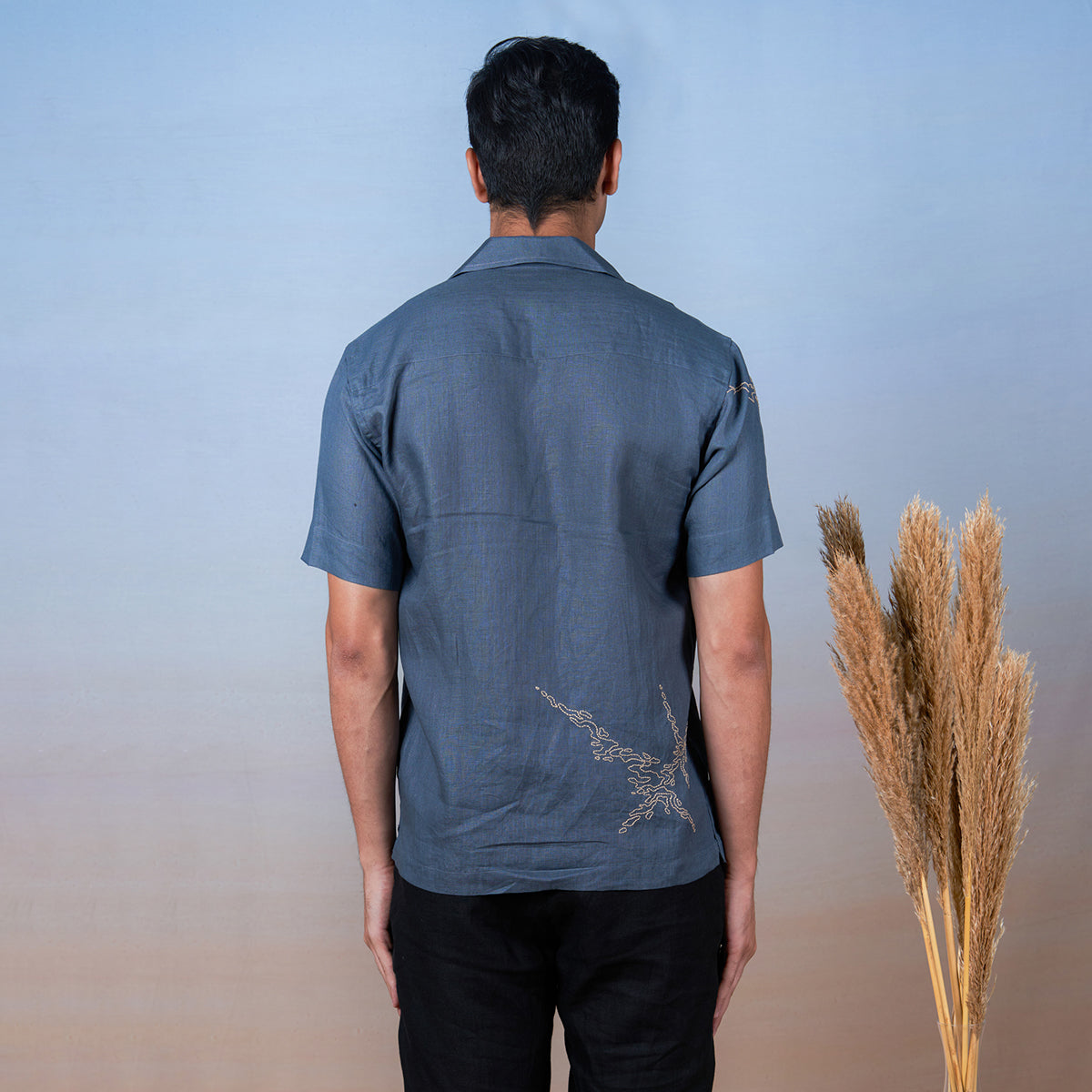 Stormy Skies - Hand Embroidered Unisex Linen Shirt