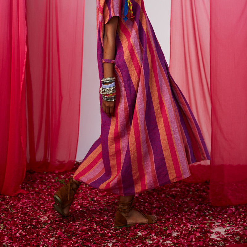 Linen Kaftan Dress | Multicolour