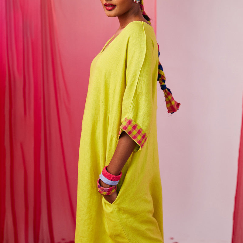 Festive Wear For Women | Linen Kurta Set | Lime Green