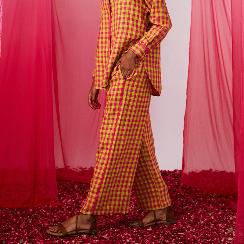 Linen Lounge Pants | Checkered | Pink & Green