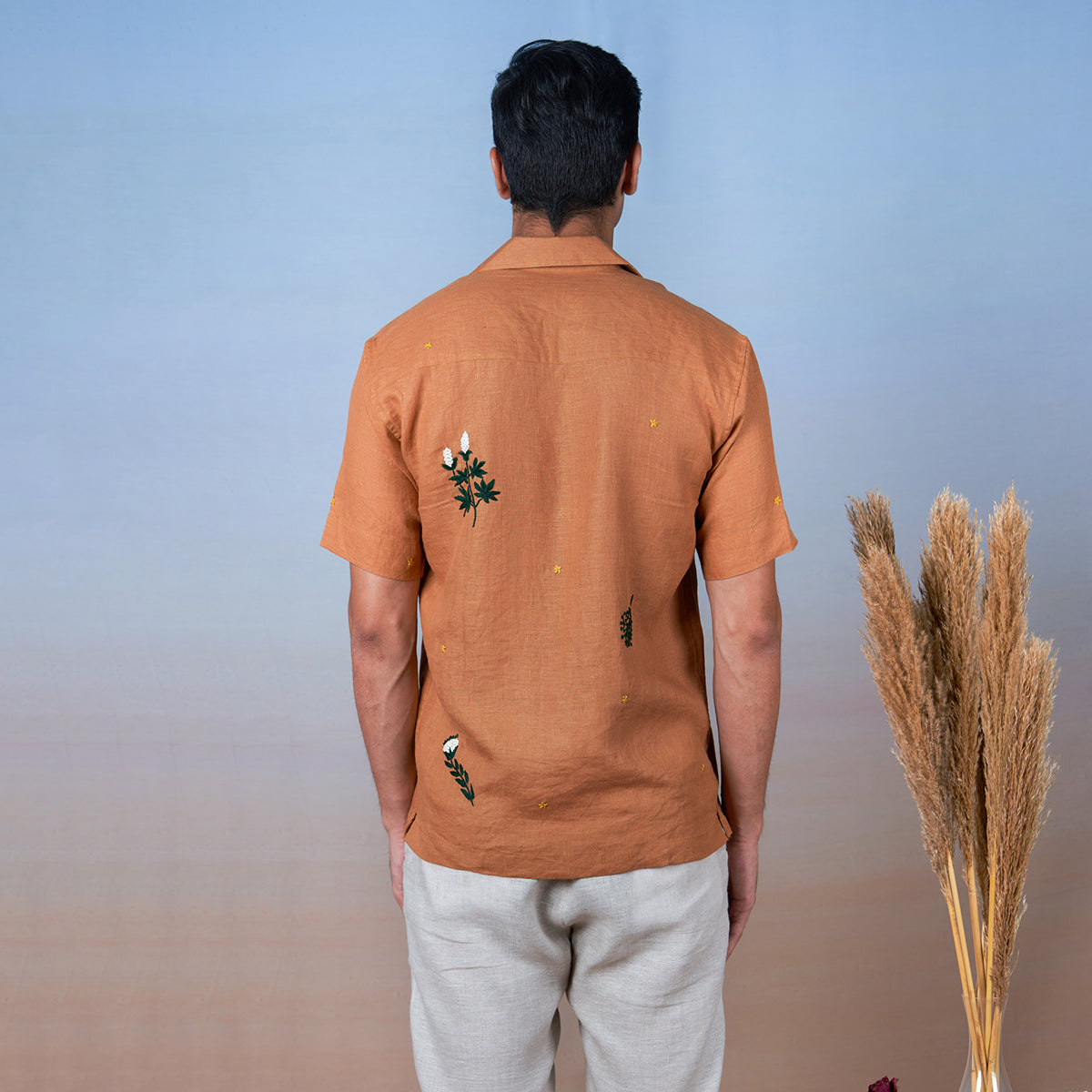 Golden Breeze - Hand Embroidered Unisex Linen Shirt