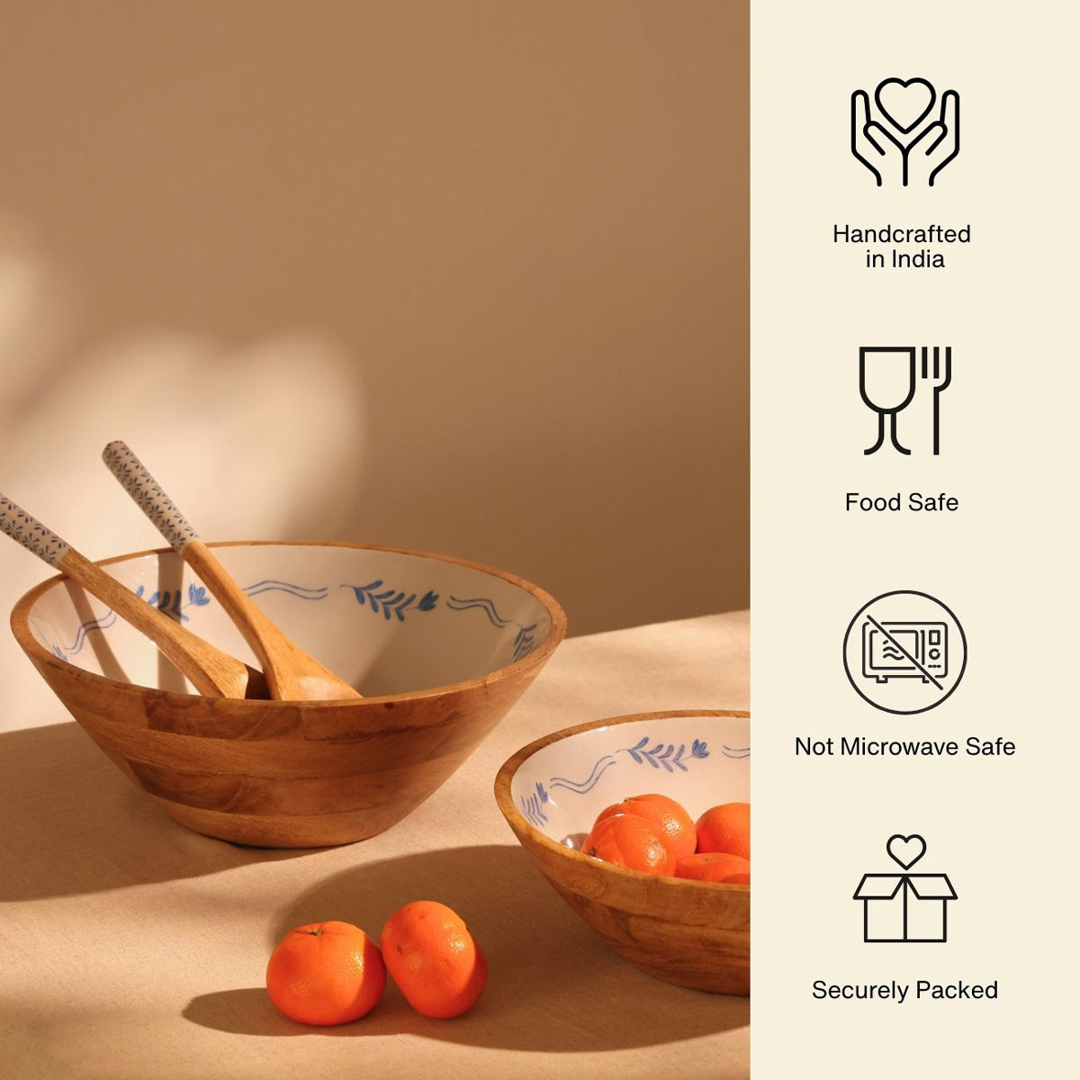 Frosted Wooden Salad Bowl with Servers