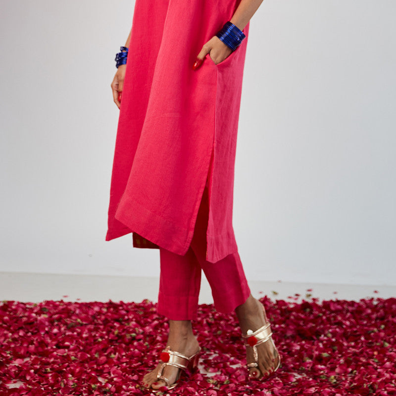 Festive Wear For Women | Linen Kurta Set | Pink