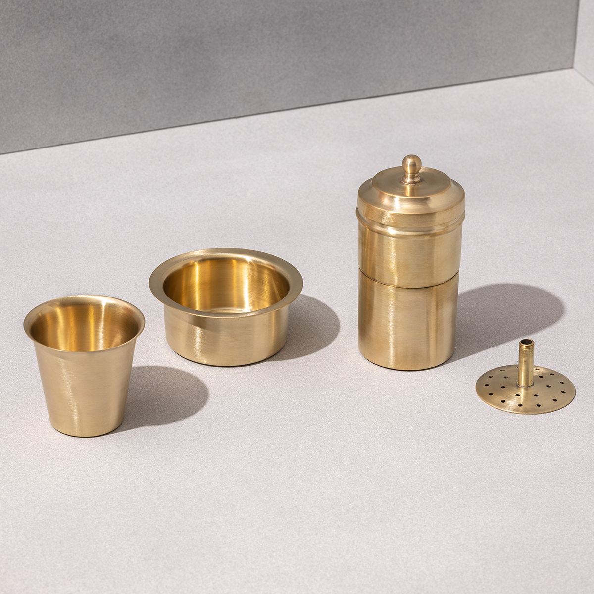 Brass Filter Coffee & Dabara Set | Gold | Set of 3 | Gift Box