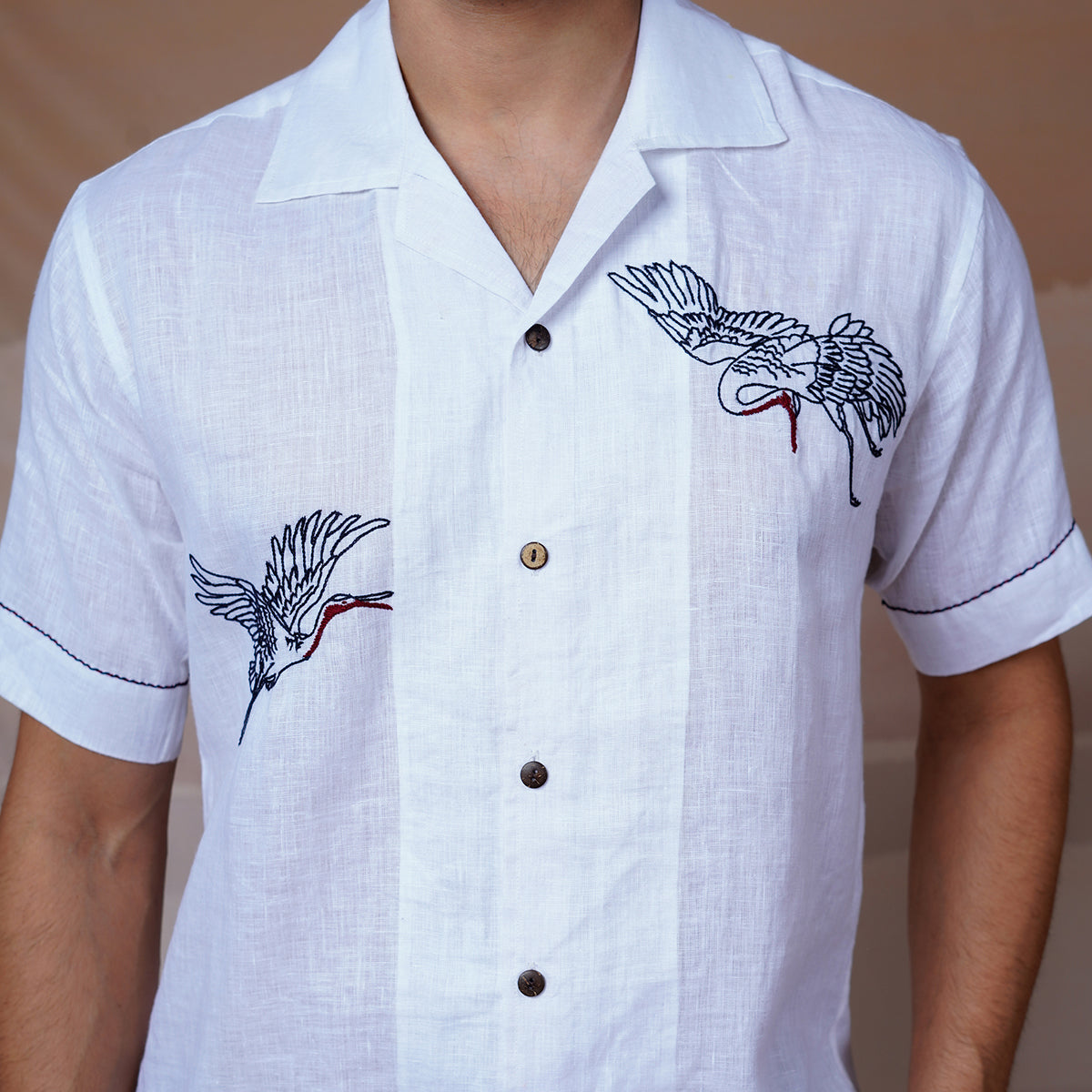 Flying Wings - Hand Embroidered Unisex Linen Shirt