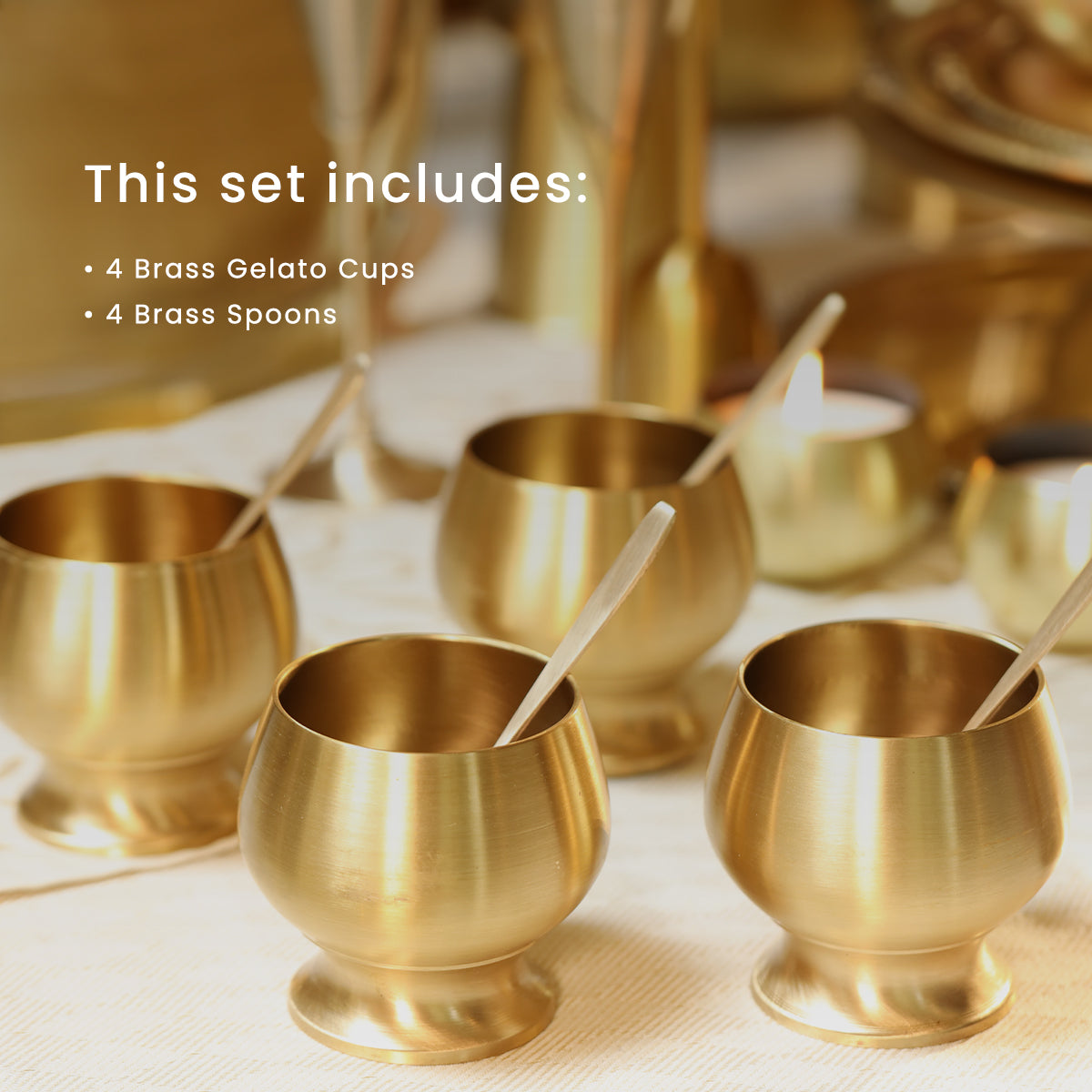 Brass Ice Cream Bowls+ Spoons