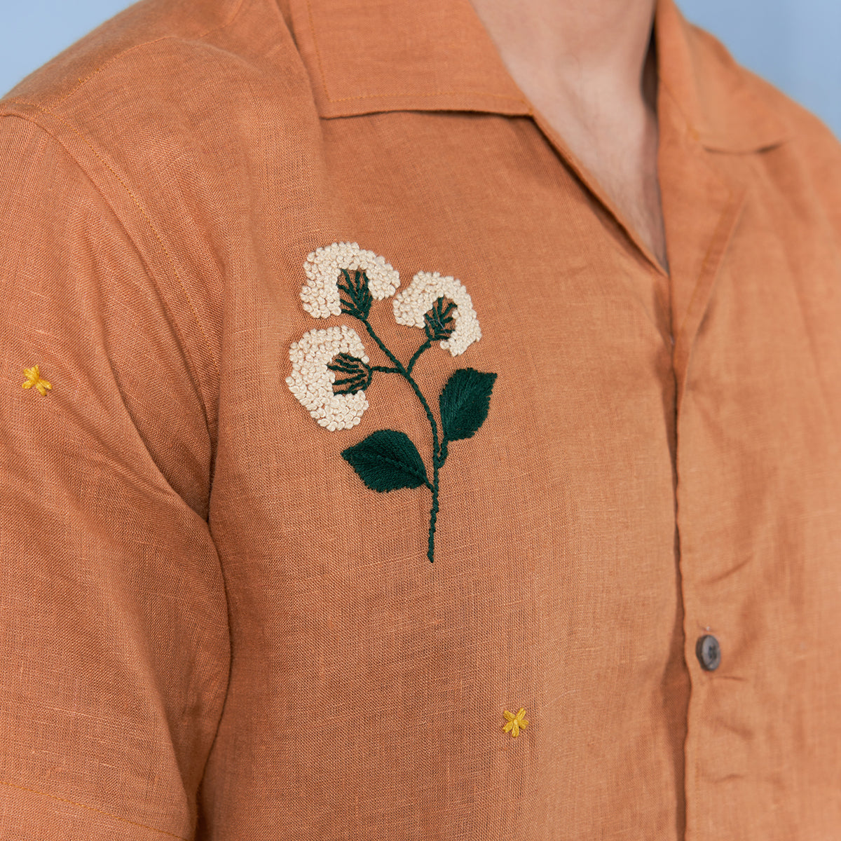 Golden Breeze - Hand Embroidered Unisex Linen Shirt