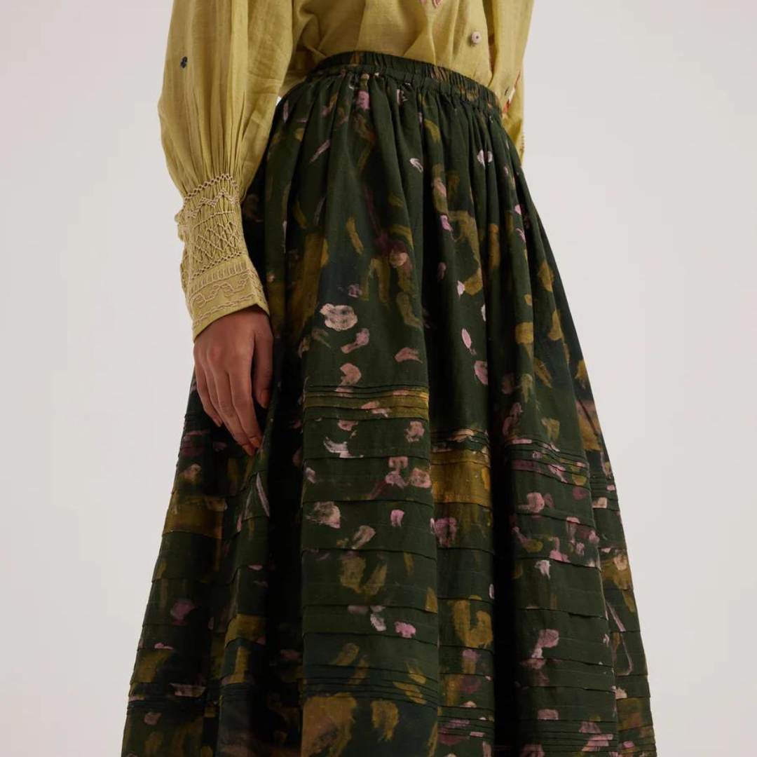 Cotton Dobby Pintuck Skirt