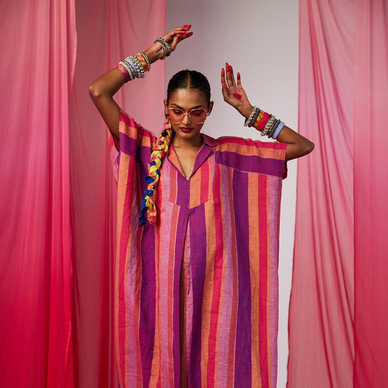 Linen Kaftan Dress | Multicolour