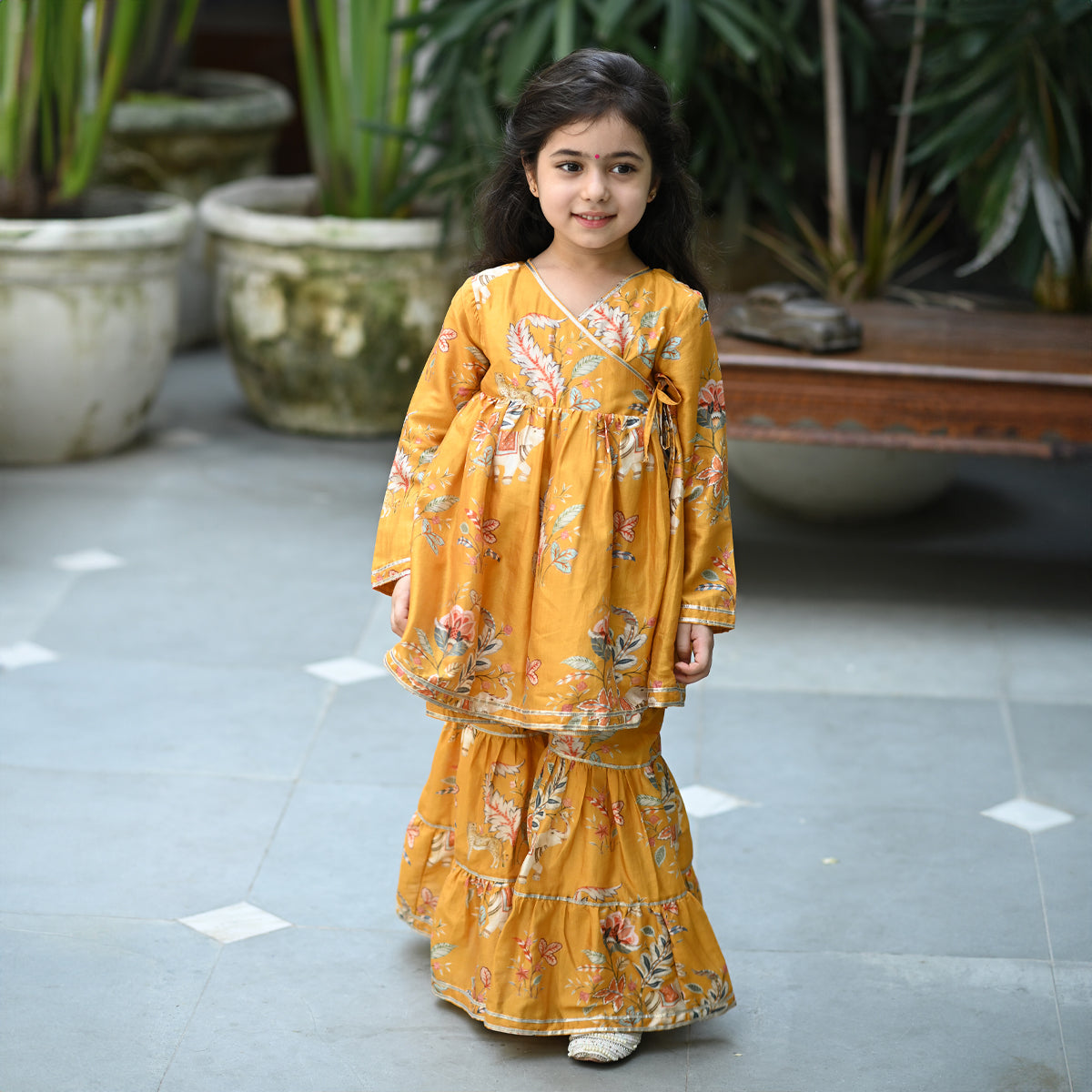 Reet Angrakha Sharara Set - Mustard Jungle Reverie