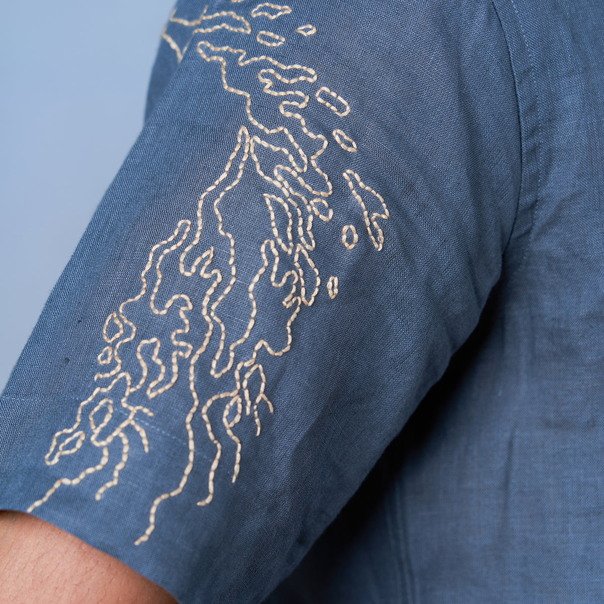 Stormy Skies - Hand Embroidered Unisex Linen Shirt