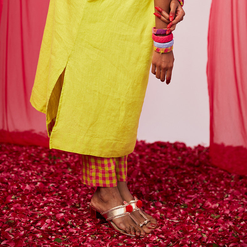 Festive Wear For Women | Linen Kurta Set | Lime Green