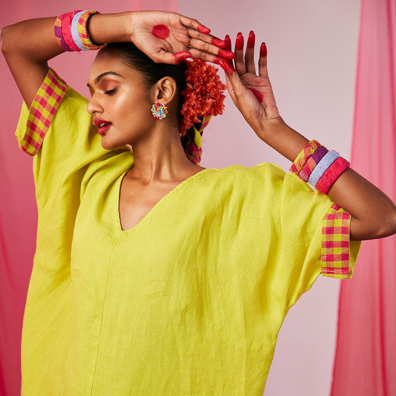 Festive Wear For Women | Linen Kurta Set | Lime Green