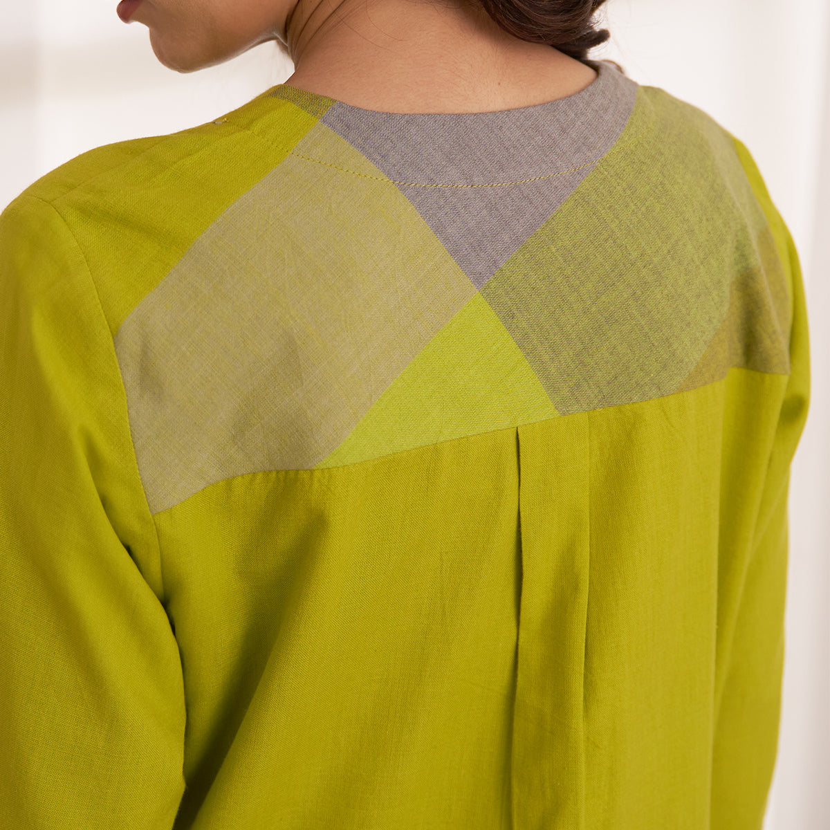 Lime Handwoven Cotton & Check Kurta