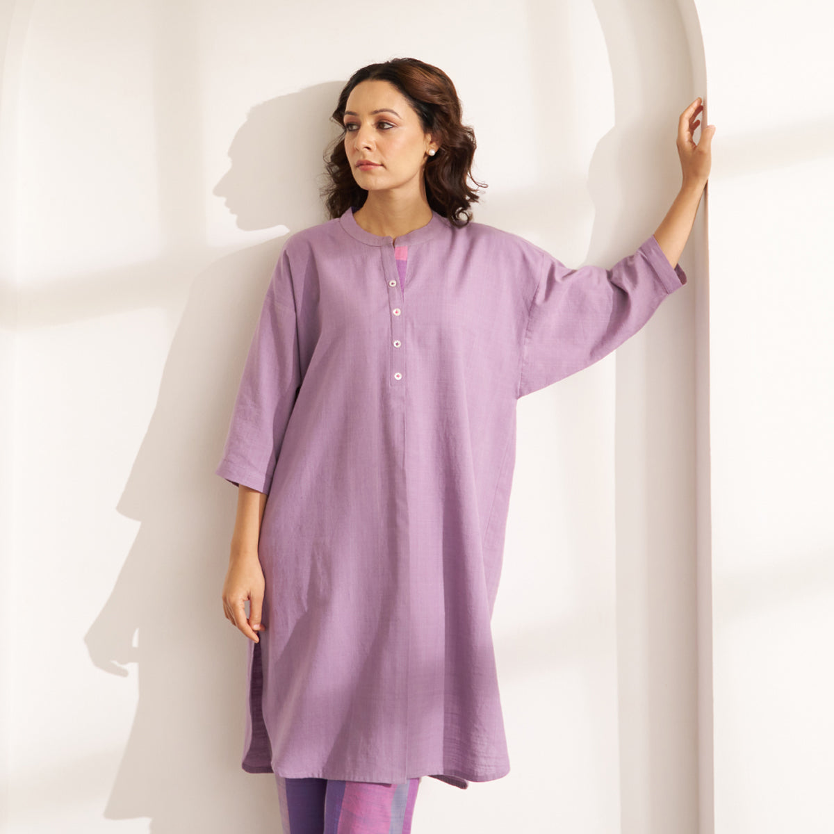 Lilac Handwoven Cotton Anti-fit Kurta