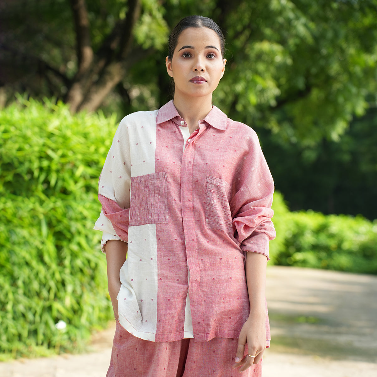 Lapis Shirt-Ecru And Brick