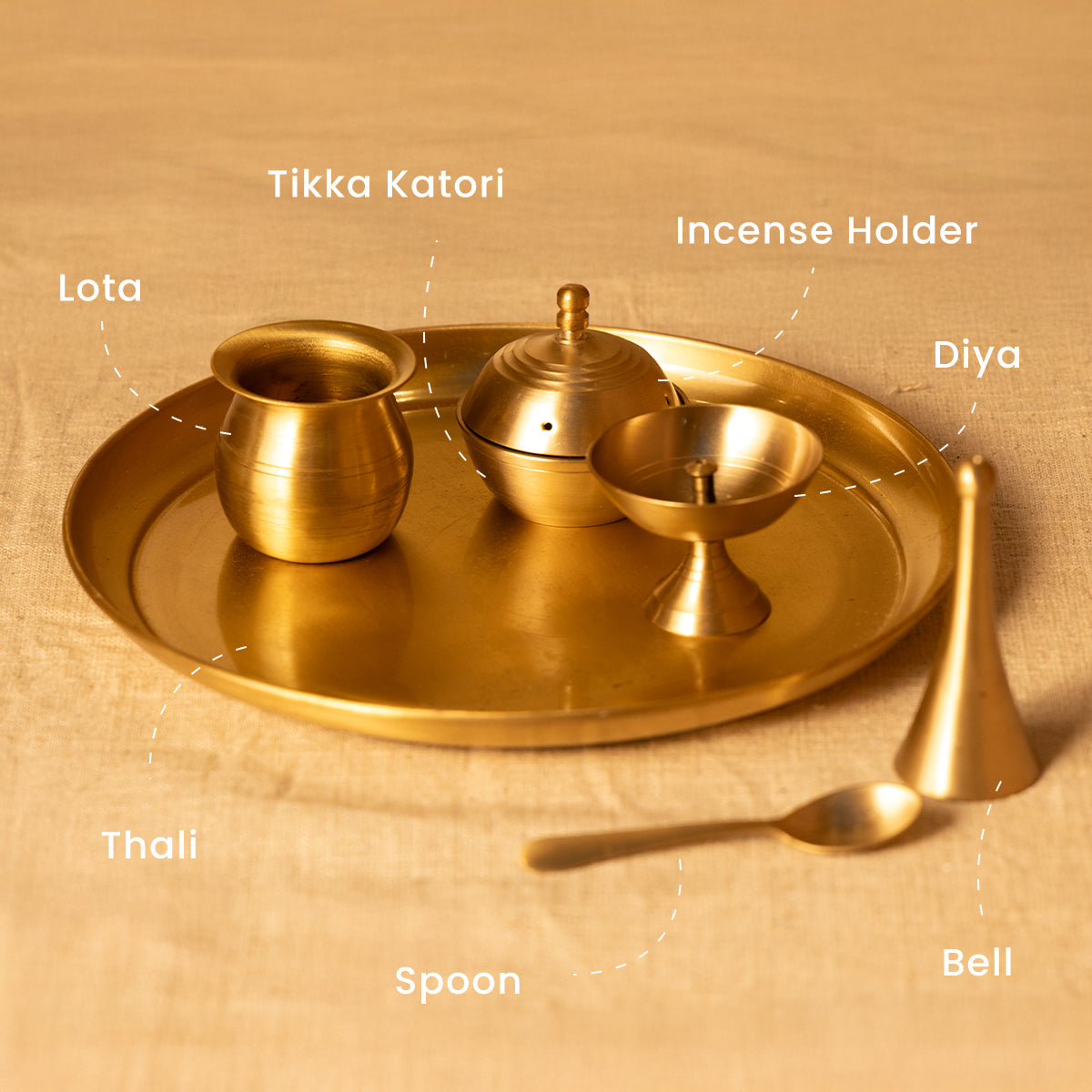 Brass Pooja Thali- Plain- Set Of 7