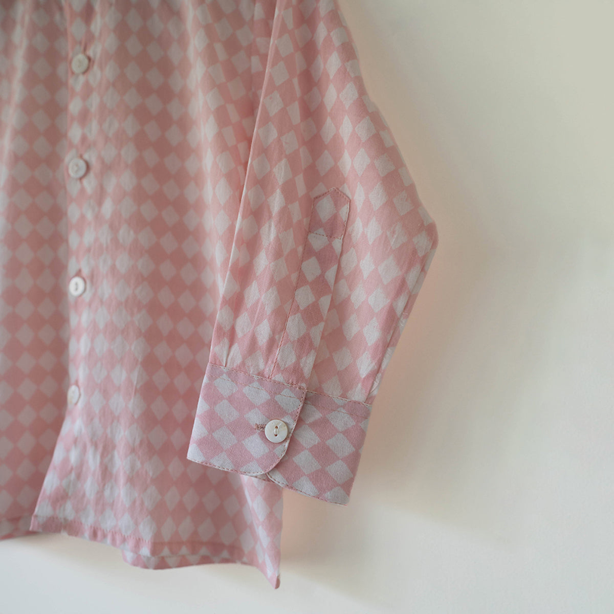 Barefoot Boy Shirt In Blush Pink Rhombus