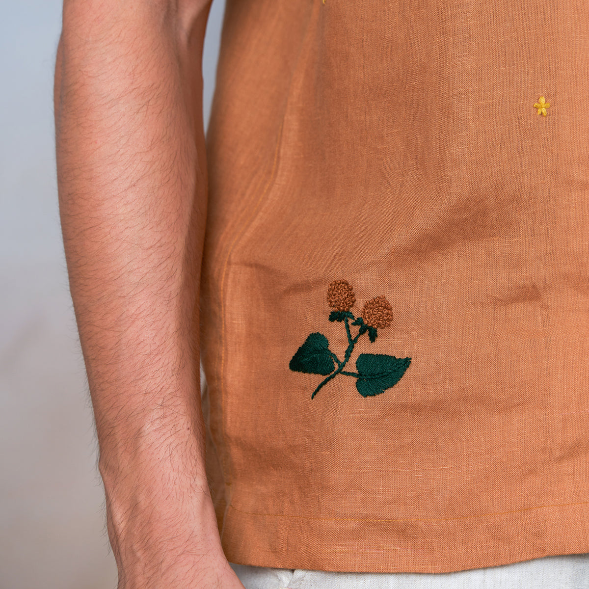 Golden Breeze - Hand Embroidered Unisex Linen Shirt