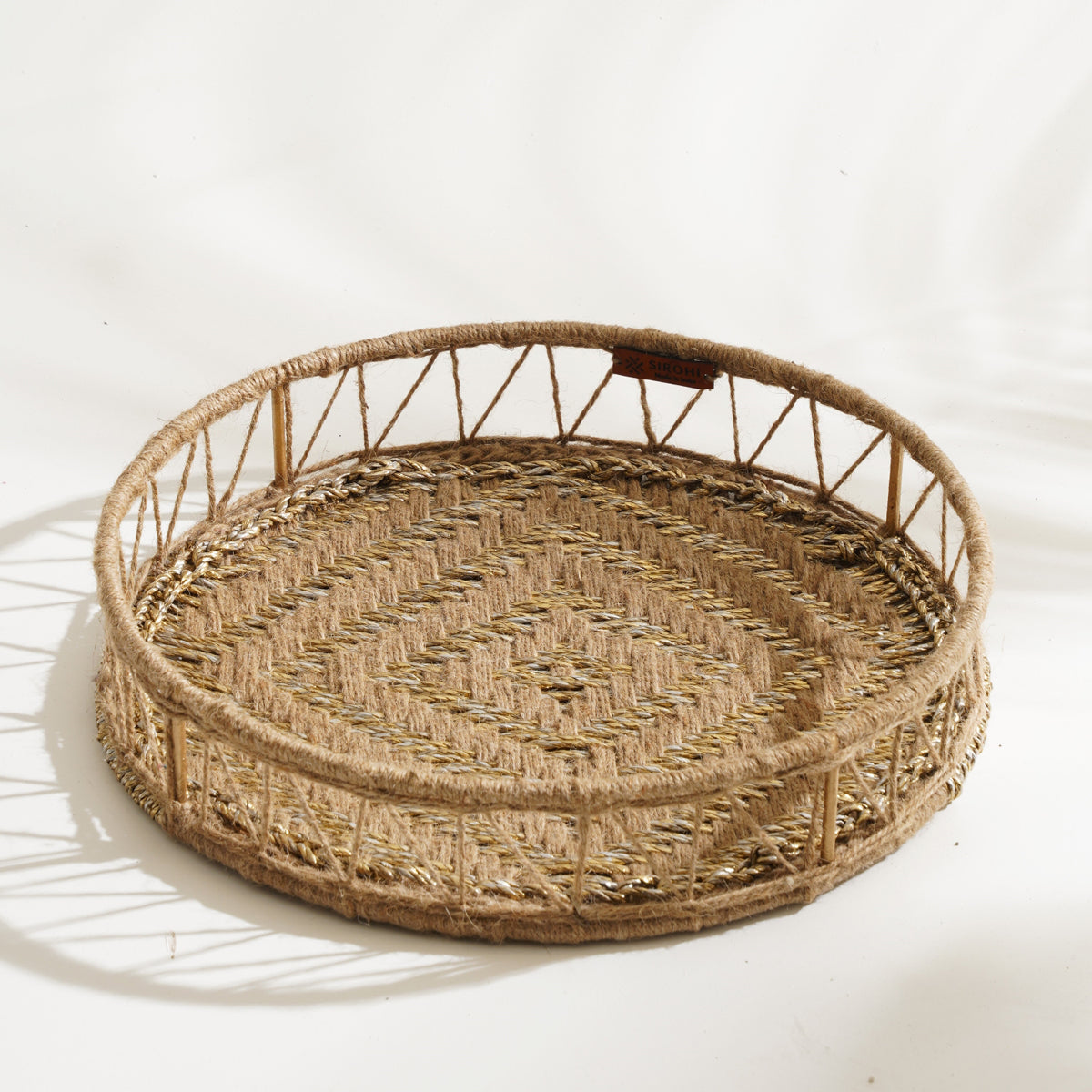 Upcycled Plastic & Jute Gifting Tray | Beige & Gold | 13 x 13 x 3 inches