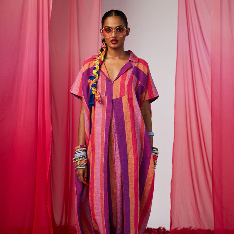 Linen Kaftan Dress | Multicolour