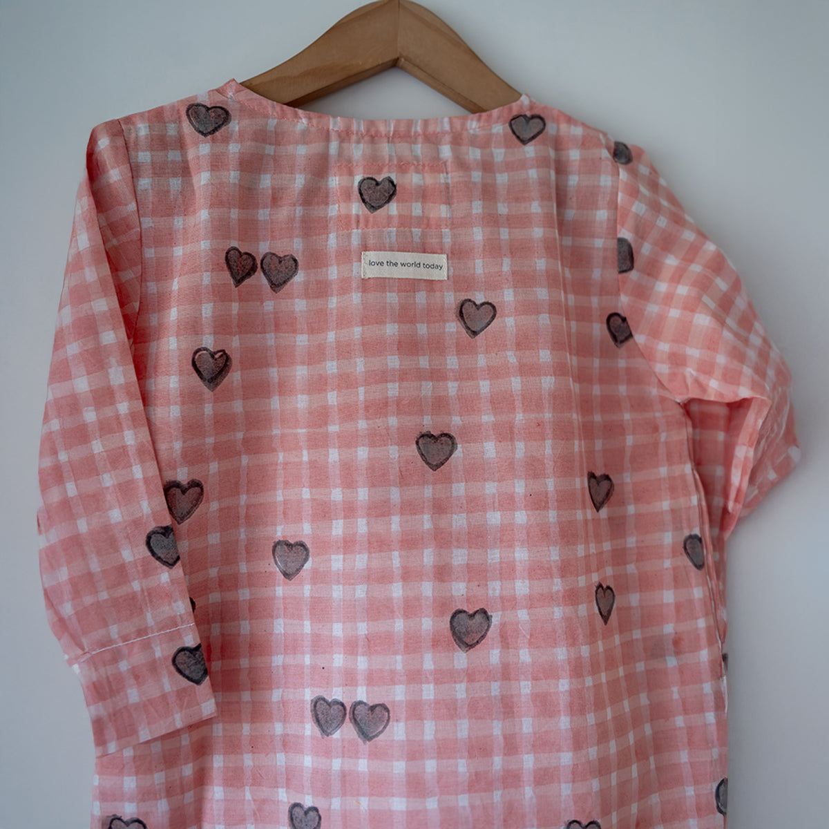 I Want To Be Like Grandpa Kurta Pajama Set In Peach Baked With Love Print