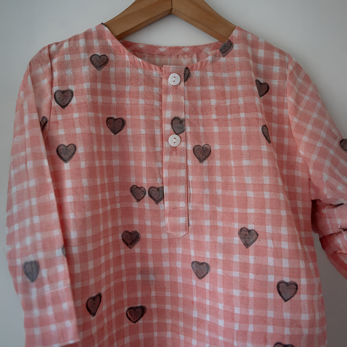 I Want To Be Like Grandpa Kurta Pajama Set In Peach Baked With Love Print